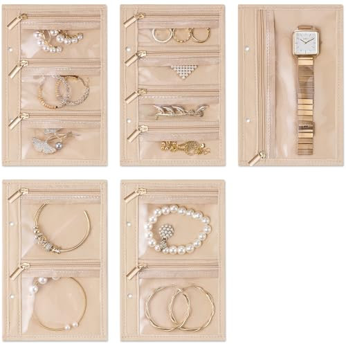 Vlando Travel Jewellery Pouches, 5pcs Velvet Jewellery Bags with Zipper Jewellery Organiser for Women, for Bussiness Trip