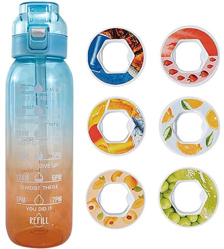 Trinkflasche mit Geschmack, Air Flasche Starter Set Original, 1000ml Trinkflasche und 6 Pods BPA Frei Tritan Wasserflasche (A)