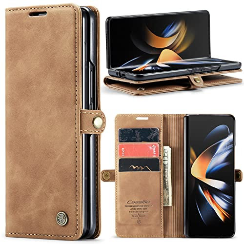 Phernykas Handyhülle für Samsung Galaxy Z Fold 4 Hülle Leder,Magnetische Klapphülle mit kartenfach und Standfunktion Smartphone Schutzhülle Lederhülle Samsung Galaxy Fold 4 Flip Book Case (Braun)
