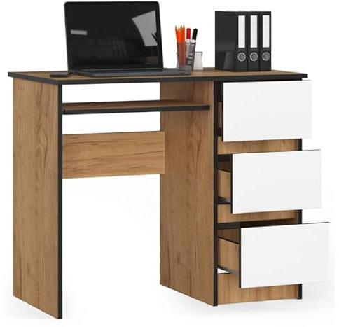 BDW Computertisch mit 3 Schubladen und Einer ausziehbaren Schublade für die Tastatur. EIN Schreibtisch für einen Desktop- oder Laptop, Schule und Jugendschreibtisch 90x77x50