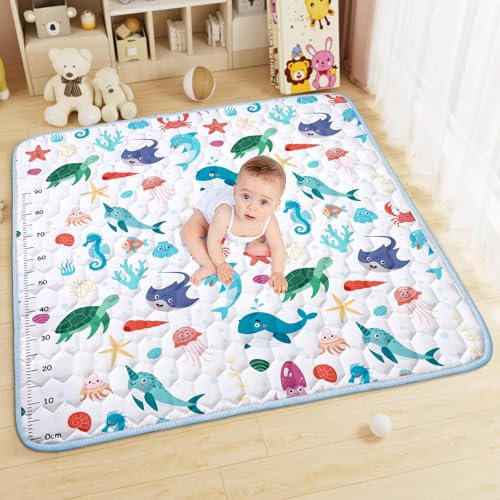 Aolso Baby Spielmatte, 127x127 cm Baby Krabbelmatte, Baby Faltbare Spielmatte, Krabbeldecke für Baby, Kleinkind Aktivität Spielmatte, Rutschfest auf beiden Seiten für drinnen und draußen (Meerestiere)