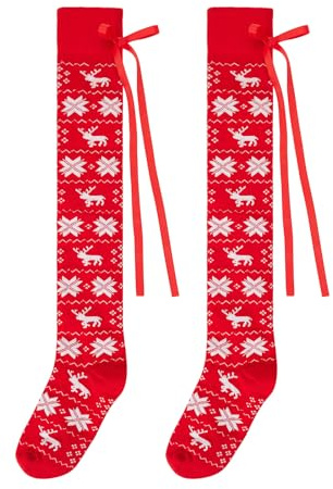 Edhomenn Women's Thigh High Socks Over the Knee Stockings Cable Knit Boot Socks Long Winter Leg Warmers (11 Red, ONE SIZE)