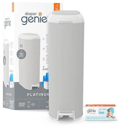 Diaper Genie Platinium – Seau à Couches Anti-Odeurs | Acier Inoxydable | Grande Capacité 47 Couches | Recharge Durable Jusqu’à 5 Mois | Ouverture Large & Pédale Pratique - Gris Pierre
