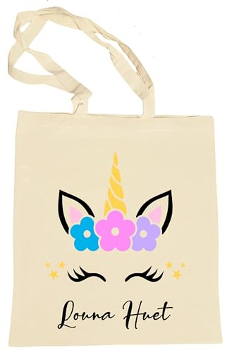 Sac en Tissu Enfant Personnalisable - Tote Bag Motif Licorne Magique - 100% Coton - Prénom ou Nom - Idéal École, Maternelle, Anniversaire, Cadeau