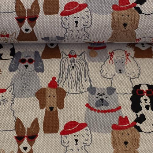 Dekostoff Canvas LINDE Leinenoptik | Hunde, beige | Ökotex | Meterware | ab 50x140cm