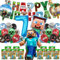 Fizdoqg Miner Gamer - Juego de decoración de cumpleaños para niños, 7 años, decoración de fiesta de cumpleaños, decoración de cumpleaños con pancarta de globos de aluminio y bolsas de regalo para
