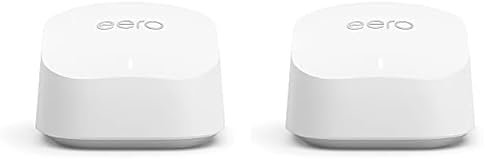 Amazon eero 6+ Mesh-WLAN-Router | 1-Gbit/s-Ethernet | Bis zu 140 m² Abdeckung | Für Verbindungen mit über 75 Geräten | Einzelpack | 2022 (Packung mit 2)