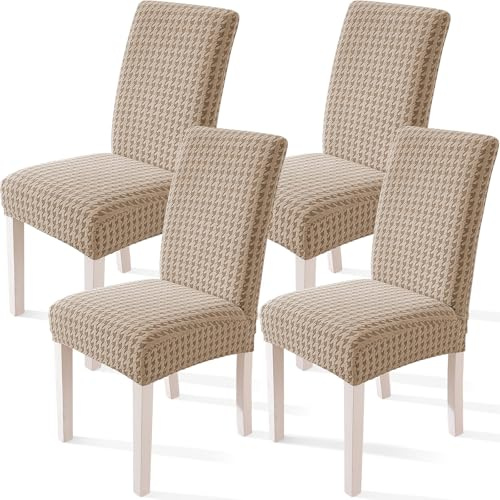 YSTELLAA Stretch Stuhlhussen 4er Set, Stuhlbezug Elastischer, Hussen Für Stühle Abnehmbarer, Stuhlbezüge Chair Cover Langlebig Universal, Für Bankett Deko Und Hochzeit Partys, Khaki