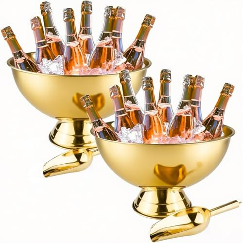 Large Champagne Bowl,12L Champagne-Bowl Ice Bucket with Scoop Stainless Steel Big Champagne Ice Bucket Big Wine Bucket for Parties Large Size Ice Bowl for Wine Beer Home Bar Celebrations,16in