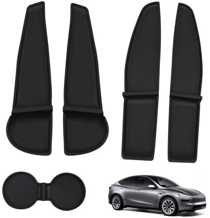 5 PCS Car Door Side Pocket Storage Box and Cup Holder for Tesla Model Y Juniper Compatible with 2026 Front & Rear Door Pocket for Model Y Juniper Accessories (TPE Material, Black)