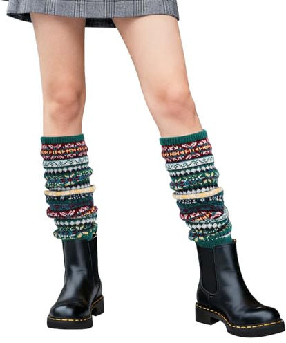 XEPST Stulpen Damen Lange Winter Beinwärmer, Mädchen Beinstulpen Damen Stricken Häkelarbeit Leg Warmers Mädchen Stiefel Boot Abdeckung für Winterwärmer, Dunkelgrün