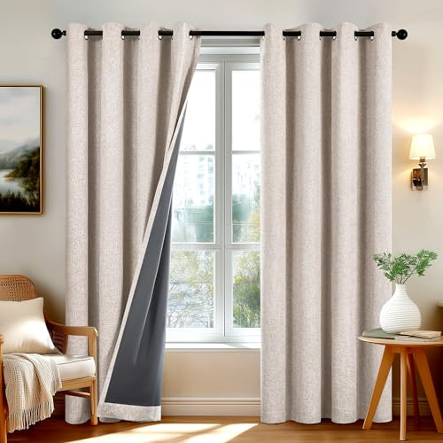 Deconovo 100% Verdunklungsvorhänge mit Ösen Blickdichte Gardinen Wohnzimmer Vorhang Schlafzimmer Verdunkelung Thermogardine Kälteschutz, 240x140 cm(HöhexBreite), Leinen, 2er Set