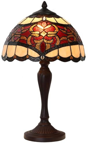 Bieye L30869 Barock-Tischlampe im Tiffany-Stil, Buntglas, für die Heimdekoration (30,5 cm, Rot)