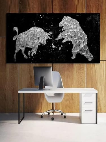 ZHUOYA Günstige Leinwanddrucke, Bulle gegen Bär, Silber, großes Wandbild, Börse, Finanzwesen, Wall Street, Bürodekoration, Kunstposter (70 x 100 cm)