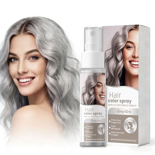 Haarfarbe Grau Spray Auswaschbar - Temporäres Silberspray Haare für Sofortigen Silber-Look - 30ml Graues Haarspray für Karneval Cosplay & Halloween - Quick Dry Silver Hair