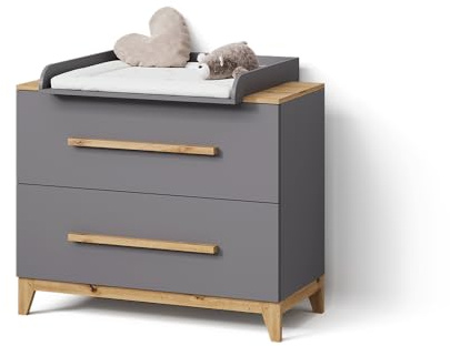 Livinity Wickelkommode Mailo, Grau/Artisan, mit 2 Schubladenmit minimalistischem Design