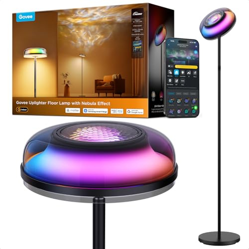 Govee Uplighter Lampada da Terra con Effetto Nebulosa,170cm per Salotto | Separata Trizona Lampada Terra Dimmerabile, Luce Ondulata RGBIC Freddo-Caldo, 80+ Scene, 2700-6500K,1000lm,Compatibile Matter