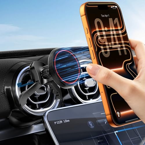 CloudValley Soporte Móvil Coche para MagSafe para [Rejilla de Aire Redonda] Mercedes Benz Clase A/B/C/E/V/G y Audi A1/A2/A3, Soporte de Teléfono Coche con imán Potente para iPhone 12-17 Serie