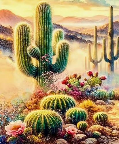 FanZheZhe Kit Punto De Cruz 11Ct Tela Estampada cactus 40X50 Cm Kit De Bordado Bricolaje Entrada Simple Bordado Previo A La Impresión Para S Manualidades Artículos Bordado