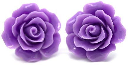 Bluebubble ENGLISH ROSE 22mm Parma Violet Carved Rose CLIP ON Earrings on Gift Card