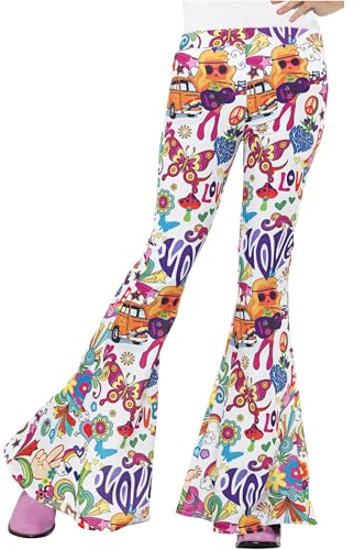 Smiffys Groovy Flared Trousers, Ladies, Multi-colour, M - UK Size 12-14