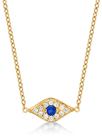 Diamond Treats zierliche Evil-Eye-Halskette aus 925er Sterlingsilber für Damen und Teenager-Mädchen, Gelbgold Böser Blick Anhänger-Halskette mit Zirkonia-Steinen