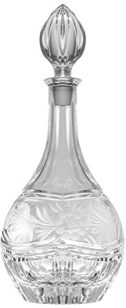 Barski - Hand Cut - Mouth Blown - Crystal - Wine Decanter - with Handle - With Rose Design - 38 oz. - Made in Europe
