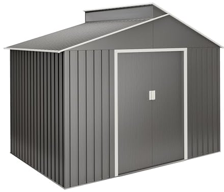 Gartenhaus für den Außenbereich, 5,44 m² Latte – Premium-Metallic-Überdachung – Doppelschiebetür – Schrägdach – Terrassenschuppen aus Metall zur Aufbewahrung