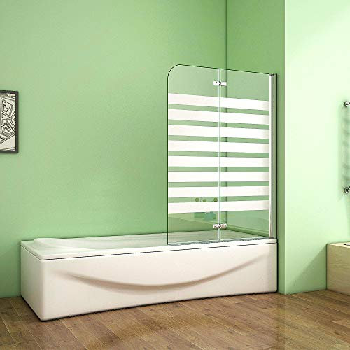 Duschabtrennung 120x140cm Badewannenaufsatz Querstreifen Badewannenfaltwand Duschwand Badewanne Faltbar Milchglas 6mm NANO Sicherheitsglas Rechts