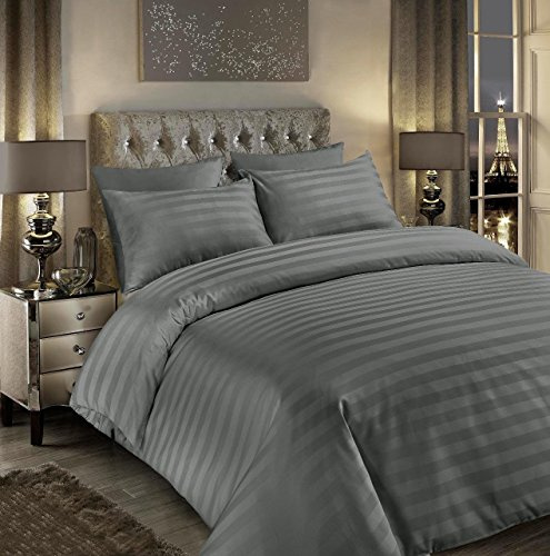 Luxury 400tc Satin Stripe Duvet Cover Set Original 400 Thread Count 100% Egyptian Cotton Hotel Quality Bedding Bed Sets Double King Super King Size Quilt Covers (Stripe Grey, Super King)