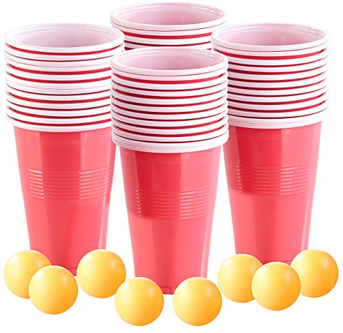 infactory Bierpongbecher: 4er-Set Trinkspiel-Set Bier Pong, je 24 Becher (je 450 ml) & 2 Bälle (Becherspiele, Feierspiele, Ball)