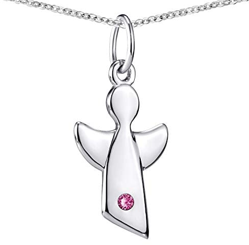 Materia Kinder Kettenanhänger Engel - 925 Silber mit Kette Geburtsstein Juli Geburt Taufe in Etui KA-459-Pink-K109