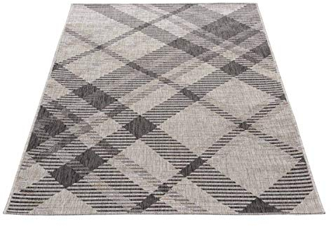 Mynes Home In-& und Outdoor Teppich Grau, Wetterfeste Teppiche für draußen & drinnen, Terrasse und Balkon geeignet, Plaid Beige/Grau, 80 x 150 cm
