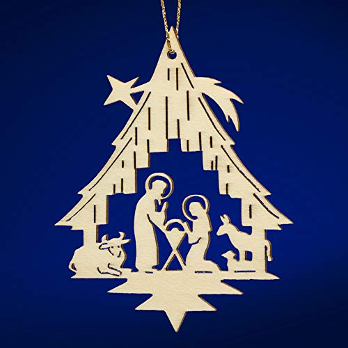 SIKORA BS-LS Traditionelle Filigrane Christbaumschmuck Holzanhänger aus nachhaltiger Herstellung - 28 Modelle wählbar, Modell:HF1 Krippe H 9.8cm Jech Design
