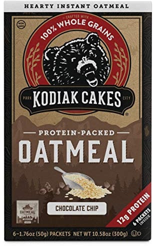 Kodiak Cakes Chocolate Chip Oatmeal, High Protein, Non-GMO, Instant Porridge, 100% Whole Grain Rolled Oats, 12 g of Protein per Pouch, 6 Porridge Sachets, 1 box - 10.58 oz