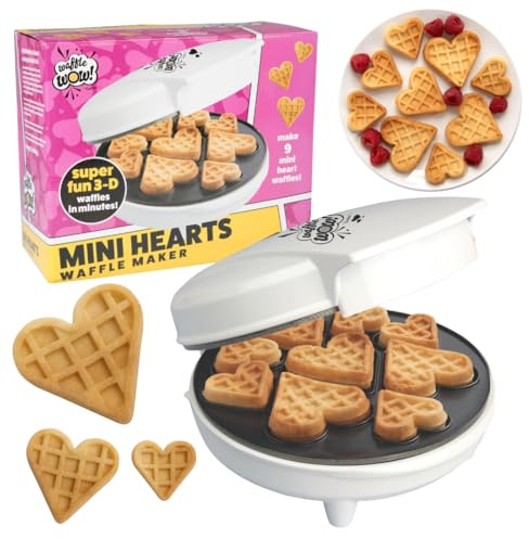 Mini Hearts Waffle Maker- Make 9 Heart Shaped Waffles or Pancakes for Breakfast Love w Electric Nonstick Iron- Unique Treat for Kids Adults- Waffler Griddle w Recipe Guide- Mother's Day Gift for Her