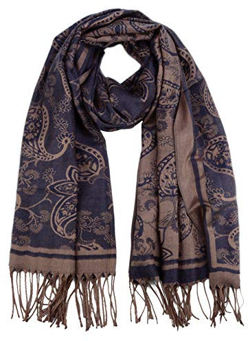 Damen Pashmina-Schal und Wickeltuch, zweifarbig, ethnisches Paisley-Muster, 200 x 70 cm - Blau - Lange