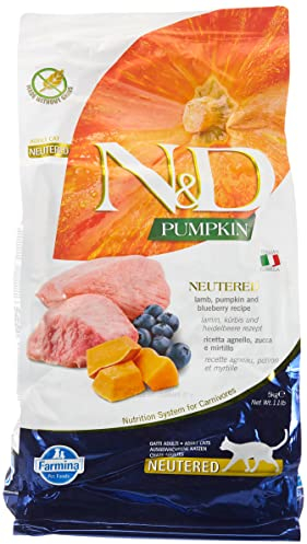 Farmina N&D Pumpkin Adult Pellets Katzenfutter(Trockenfutter, mit hochwertigen Vitaminen und natürliche Antioxidantien, ohne Mais, Zutaten: Lamm und Heidelbeere, Portionsgröße: 5 kg)