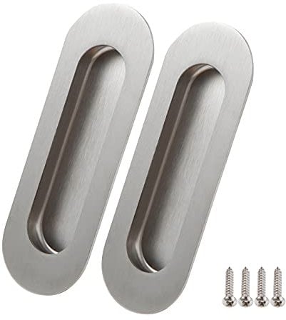 Lyaor 2pcs Satin Brushed 304 Stainless Steel Recessed Sliding Door Pull Handles 12x4cm Flush Oval Hidden Door Pulls Handle Finger Insert Door Handle for Drawer Wardrobe Cabinet - Silver