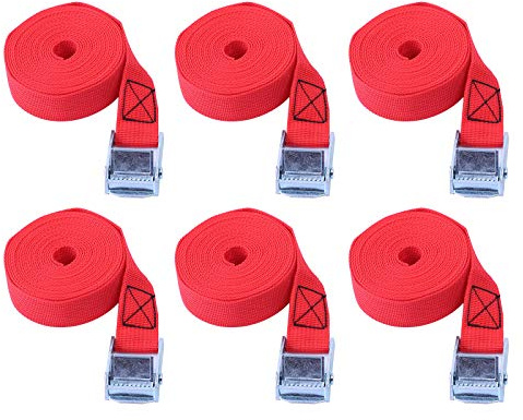 6×Spanngurte Motorrad Fahrrad Transport, GepäCkgurt, Packriemen Oliv, DachgepäCkträGer, Nockenschnallenriemen Ratsche, HäNgematte Trampolin, Alkalibeständiges Fasermaterial (rot, 25mm*1m)