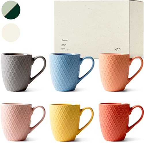 KIVY Lot de 6 Tasses à Café [400 ml] - Grande Anse - Mug Thé - Haute Qualité - Coloré - Céramique