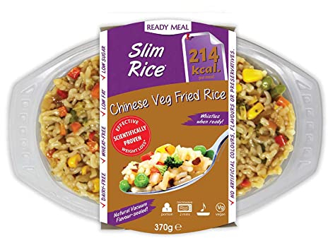 Slim Rice Chinese Vegetarian Fried Rice Meal - Low in Fat & Sugar, Keto Paleo Diet & Vegan Food 370g x 4 High Nutrition, High in Protein, Low Calorie Ready to Eat Meals