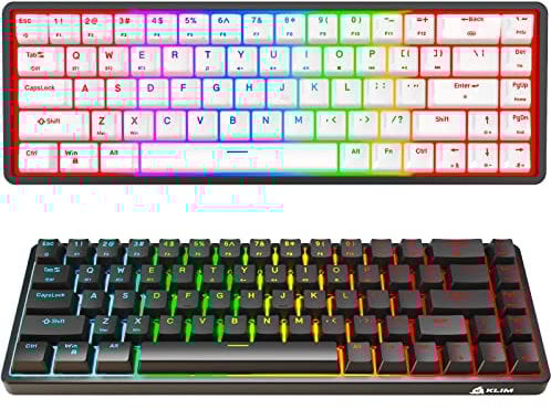 KLIM Shift Wireless Mechanical TKL RGB Keyboard - Hotswap, 68 Keys, Extra Keycap Set - 2.4 GHz Wireless & Bluetooth - 60% Gaming Keyboard for PC