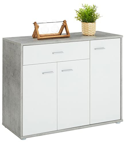 CARO-Möbel Schuhschrank DEUSTO 3 Türen 1 Schublade 7 Einlageböden für Flur und Eingangsbereich - Schuhregal geschlossen - Schuhaufbewahrung Sideboard betonoptik/weiß