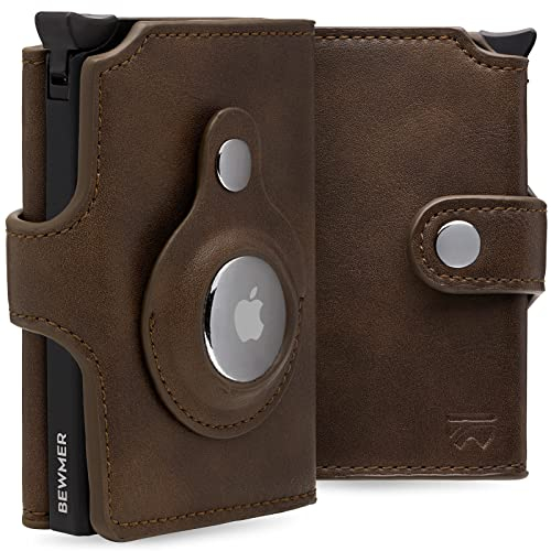 BEWMER Porta Carte di Credito 2 | Portafoglio Slim da Uomo e Donna con Rfid Protection Anticlonazione | Porta Tessere e Soldi con Portamonete (Airtag Marrone)