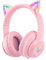 ONITOON Auriculares Bluetooth con Orejas de Gato LED, Auriculares inalámbricos con micrófono, Sonido estéreo de Alta fidelidad, Tiempo de reproducción de 55 Horas y Control de Volumen para niños