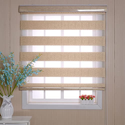 Double Layer Rollo Blind,gold Zebra Roller Blinds Polyester Fabric Roller Shades Light Filtering Day and Night Blinds,Home Office Translucent or Blackout Vision Curtains,Custom (W40xH100cm/16x39in)