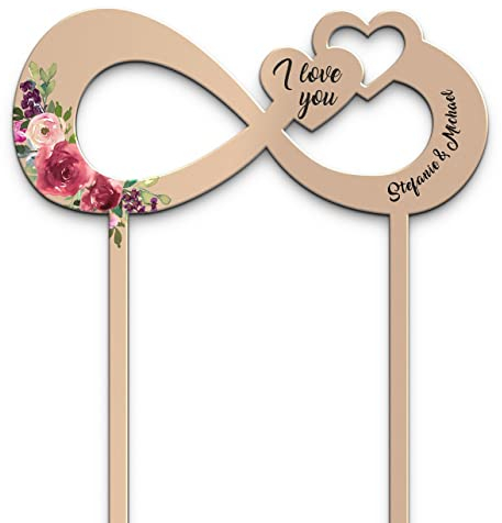 Blumenstecker Infinity aus hochwertigem Edelstahl für Blumenstrauß Blumentopf - Gartenstecker Metallstecker - Hochzeitsgeschenk - Geschenk Partner Liebe - Persönliches Unendlichkeitszeichen
