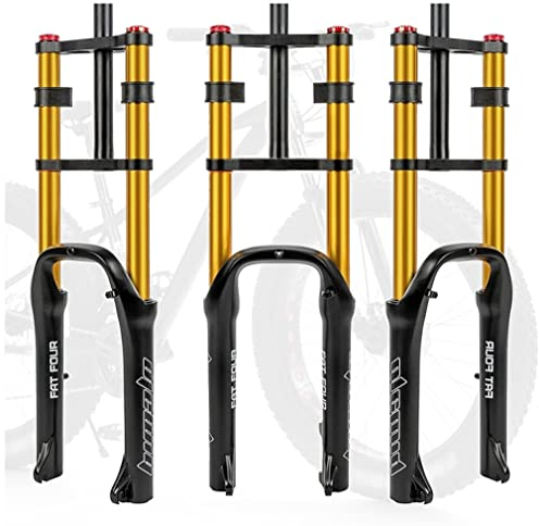 Fatbike Gabel 20 * 4.0'' Schnee E-Bike Luft Federung Gabel 110mm Federweg Zugstufe Einstellbar Doppelt Geschultert Fahrrad Gabel 1-1/8 Gerade Scheibenbremse QR Achse 9 * 135mm (Color : 20'' Gold)