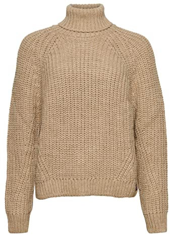 Superdry Pull décontracté en tricot avec col roulé et coutures décoratives pour femme, Beige chiné, L
